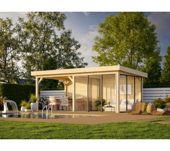 Zahradní domek Lenna 16,6  m2 s posuvnými dveřmi s dvojitým sklem (Set 706)