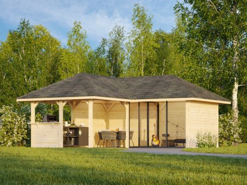 Zahradní domek s pergolou Bianca 24,9 m2  (s posuvnými dveřmi) - Set 209