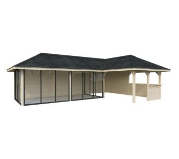 Zahradní domek s pergolou Bianca 33,2 m2  (s posuvnými dveřmi s dvojitým sklem) - Set 521 (7)