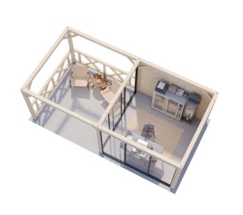 Zahradní domek Lenna 16,6  m2 s posuvnými dveřmi s dvojitým sklem (Set 703) (2)