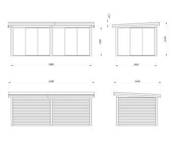 Zahradní domek Lenna 16,6  m2 s posuvnými dveřmi (Set 402) (3)