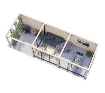Zahradní domek s pergolou Bianca 24,9 m2  (s posuvnými dveřmi) - Set 218 (2)