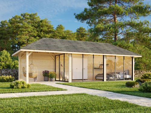 Zahradní domek s pergolou Bianca 24,9 m2  (s posuvnými dveřmi s dvojitým sklem) - Set 517