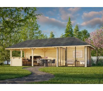Zahradní domek s pergolou Bianca 24,9 m2 (s posuvnými dveřmi s dvojitým sklem) - Set 516 Zahradní domek s pergolou Bianca 24,9 m2 (s posuvnými dveřmi s dvojitým sklem) - Set 516