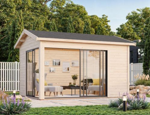 Zahradní domek Amanda 11,2 m2 s posuvnými dveřmi s dvojitým sklem