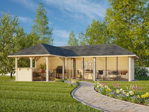 Zahradní domek s pergolou Bianca 33,2  m2  (s posuvnými dveřmi) - Set 220