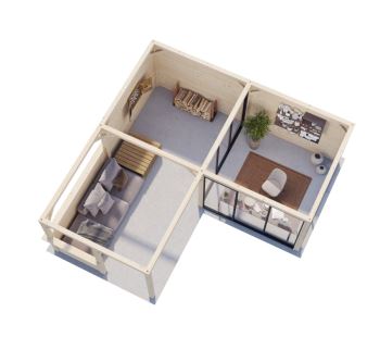Zahradní domek Lenna 24,9  m2 s posuvnými dveřmi s dvojitým sklem (Set 710) (2)