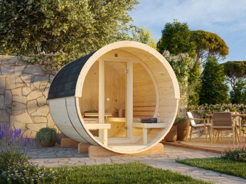 Barelová sauna Anita 1,3 + 0,7 m2 (bez kamen) - prosklenná
