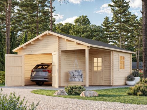 Garáž Roger 21,9 + 5,2 m2 - s dřevěnými dveřmi
