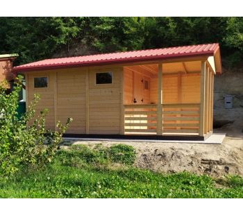 Zahradní altán Herold A3355 C Plus s terasovou podlahou a boční stěnou (10,7 + 6,9  m2) (9)