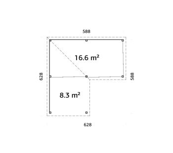Zahradní domek Lenna 16,6 m2 s přístřeškem 8,3 m2  (se stěnou)  s 3 posuvnými dveřmi (4)