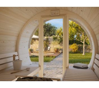 Barelová sauna Anita 1,3 + 0,7 m2 (bez kamen) - prosklenná (1)