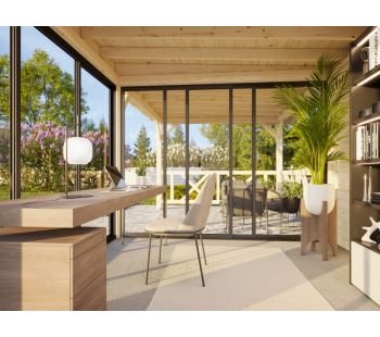 Zahradní domek Lenna 16,6  m2 s posuvnými dveřmi s dvojitým sklem (Set 704) (1)