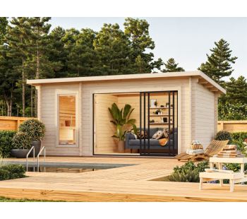 Sauna Sanna 12,8 m2 s posuvnými dveřmi s dvojitým sklem